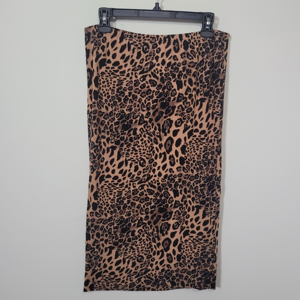 I Jeans by Buffalo Size XL Midi Skirt Women Leopard Print Elastic Waist Brown